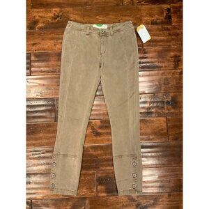 Anthropologie Tan Micro Stripe Skinny Leg Pants W/ Button Cuffs, Size 25